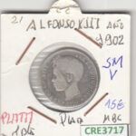 CRE3717 MONEDA ESPAÑA 1 PESETA ALFONSO XIII 1902 SMV  PLATA MBC