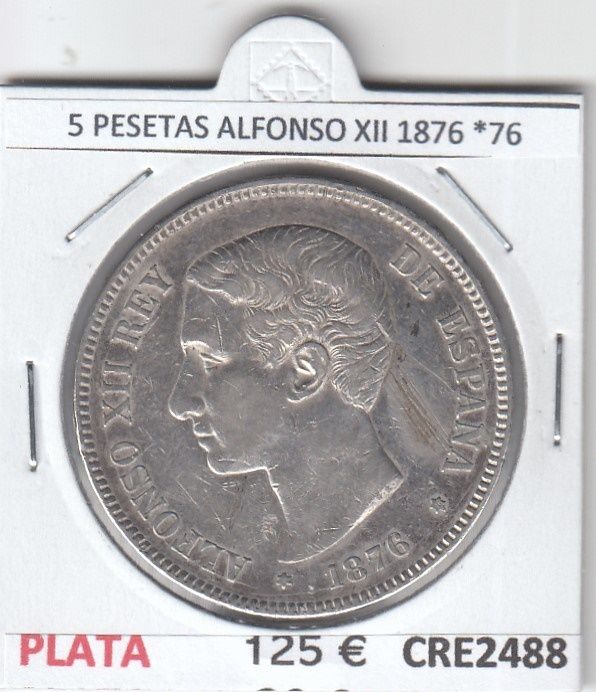 imagen-13-19806.jpg CRE2488 MONEDA ESPAÑA 5 PESETAS ALFONSO XII 1876 *76 MBC+ - Imagen 1
