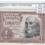 BILLETE ESPAÑA 1 PESETA 1953 SIN SERIE P-144a.1 SIN CIRCULAR