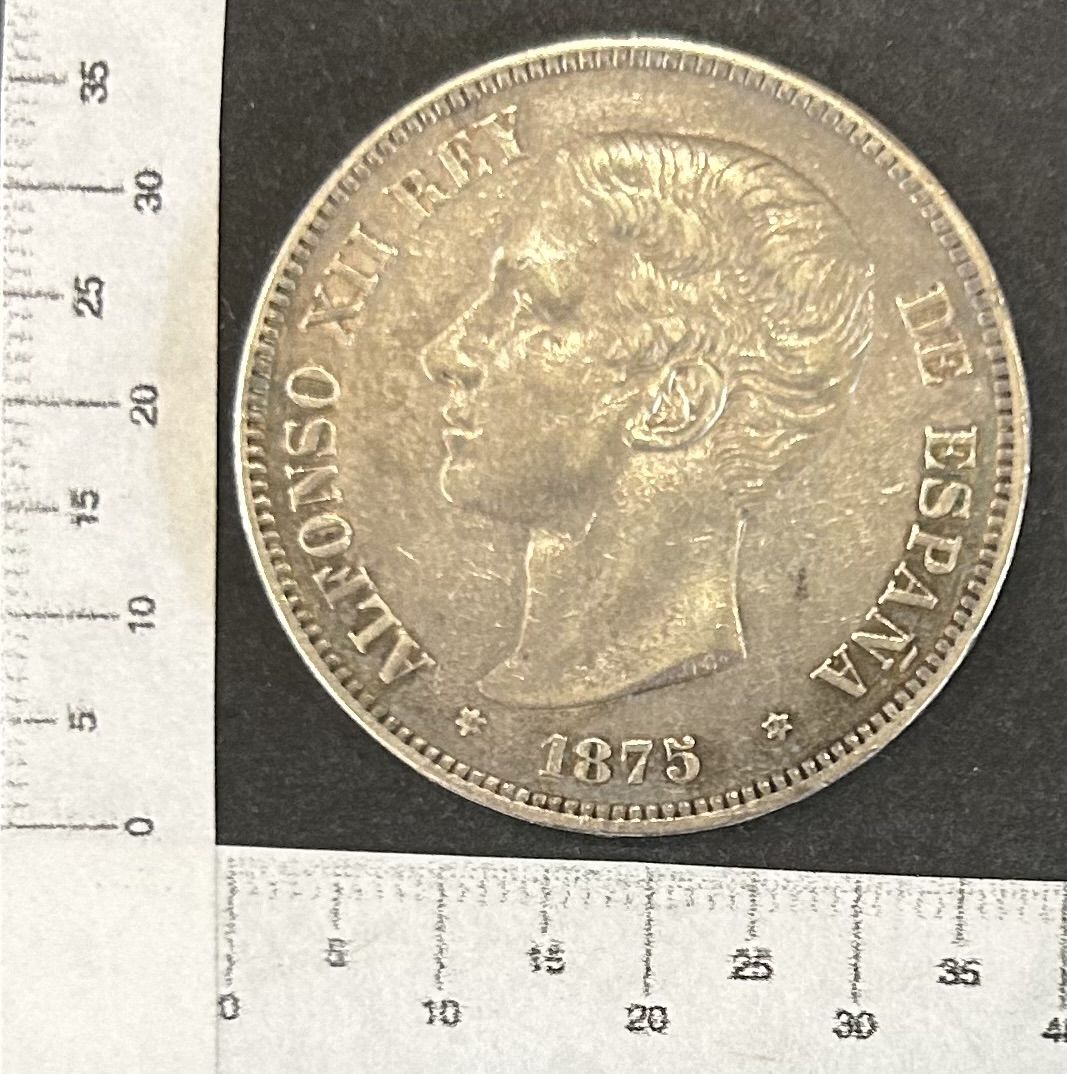 imagen-13-19963.jpg CRBAN340 MONEDA ESPAÑA 5 PESETAS ALFONSO XII 1875 *18*75 DEM PLATA - Imagen 1