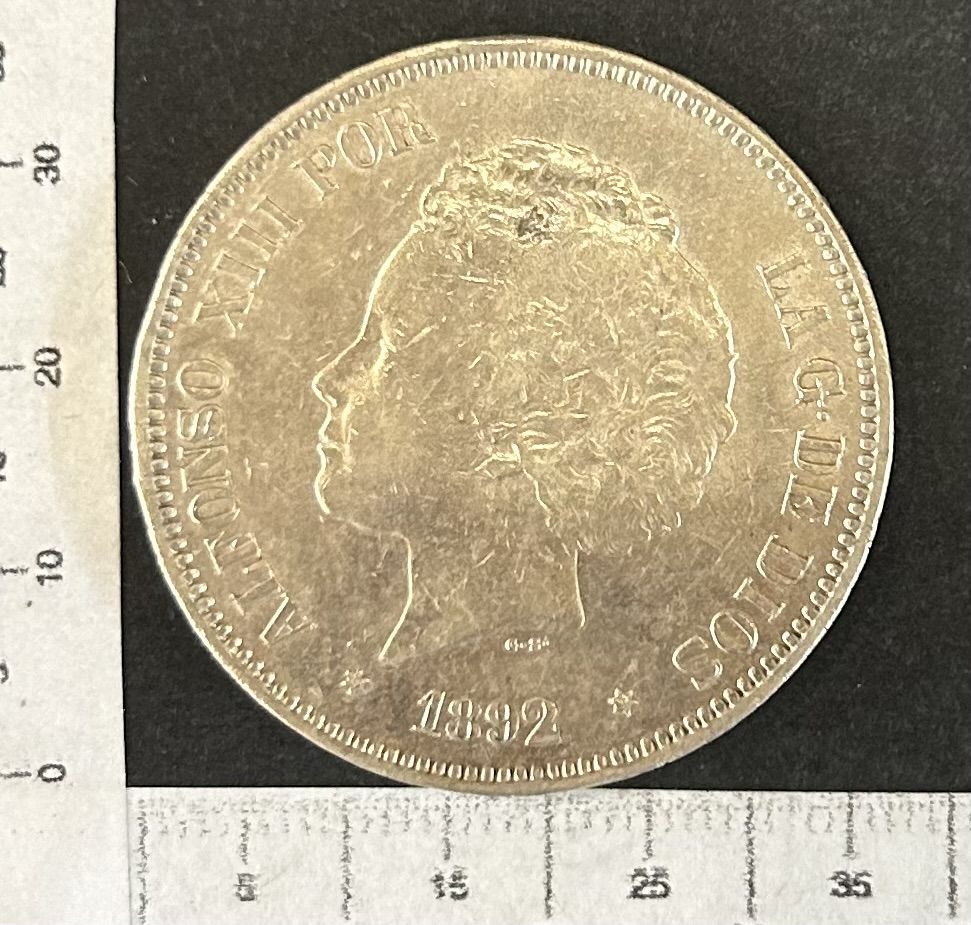 imagen-13-19977.jpg CRBAN354 MONEDA ESPAÑA 5 PESETAS ALFONSO XIII 1892 *18*92 PGM PLATA - Imagen 1