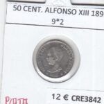 CRE3842 MONEDA ESPAÑA 50 CENTIMOS ALFONSO XIII 1892 9*2 PLATA MBC+