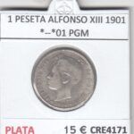CRE4171 MONEDA ESPAÑA 1 PESETA ALFONSO XIII 1901 *--*01 PGM  PLATA BC