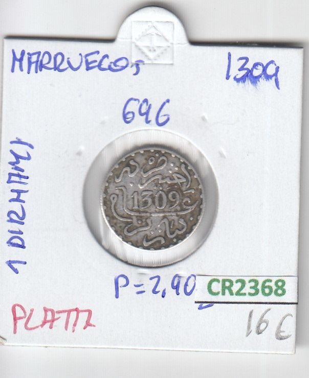 imagen-13-20253.jpg CR2368 MONEDA MARRUECOS 1 DIRHAM 1309 PLATA - Imagen 1