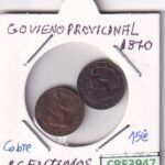 CRE3947 LOTE 2 MONEDAS ESPAÑA 1 CTS GOBIERNO PROVISIONAL 1870 COBRE MBC