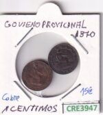 CRE3947 LOTE 2 MONEDAS ESPAÑA 1 CTS GOBIERNO PROVISIONAL 1870 COBRE MBC