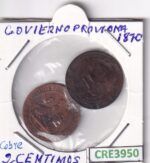 CRE3950 LOTE 2 MONEDAS ESPAÑA 2 CTS GOBIERNO PROVISIONAL 1870 COBRE MBC