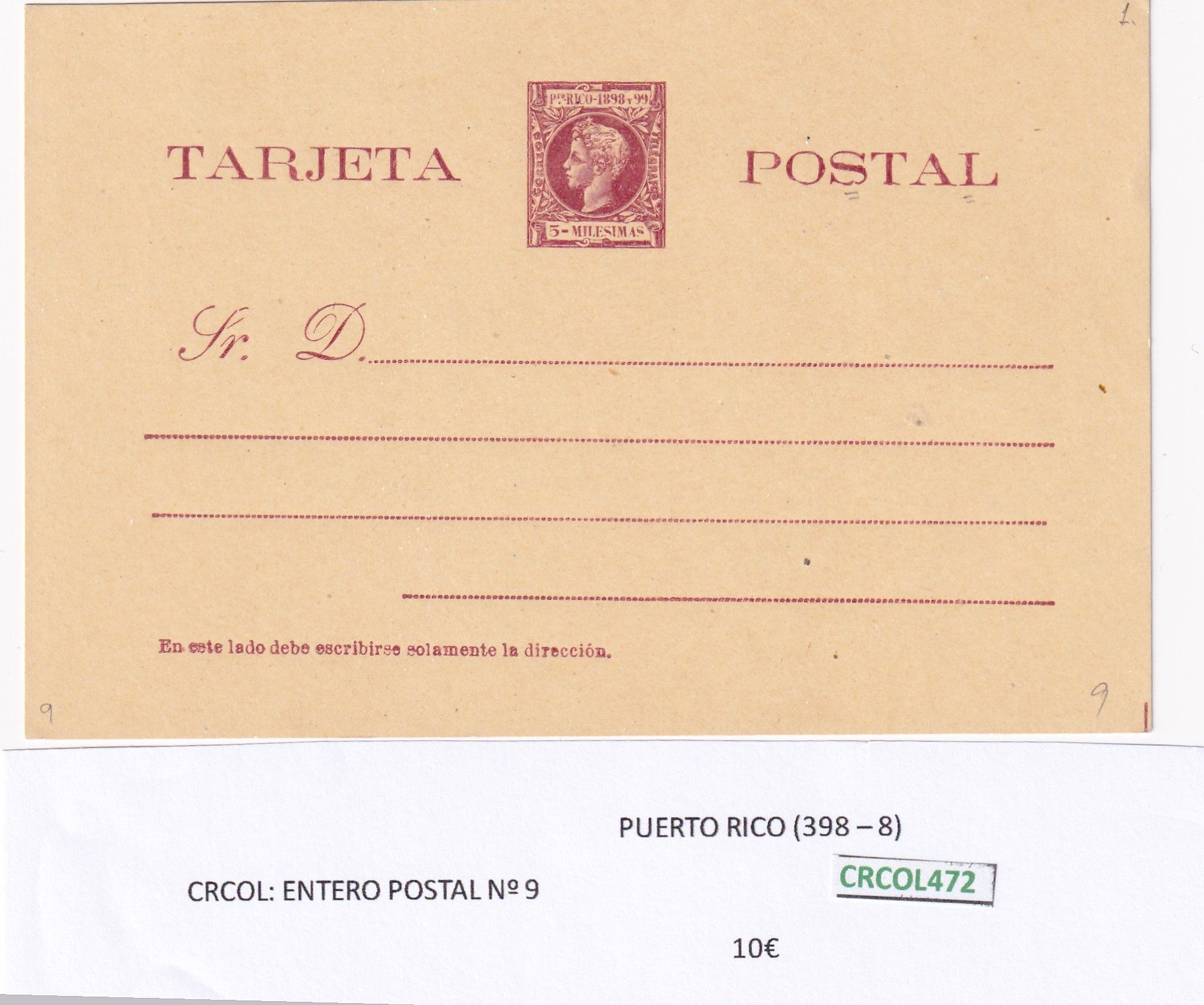 imagen-13-20719.jpg CRCOL472 ENTERO POSTAL PUERTO RICO Nº 9 - Imagen 1