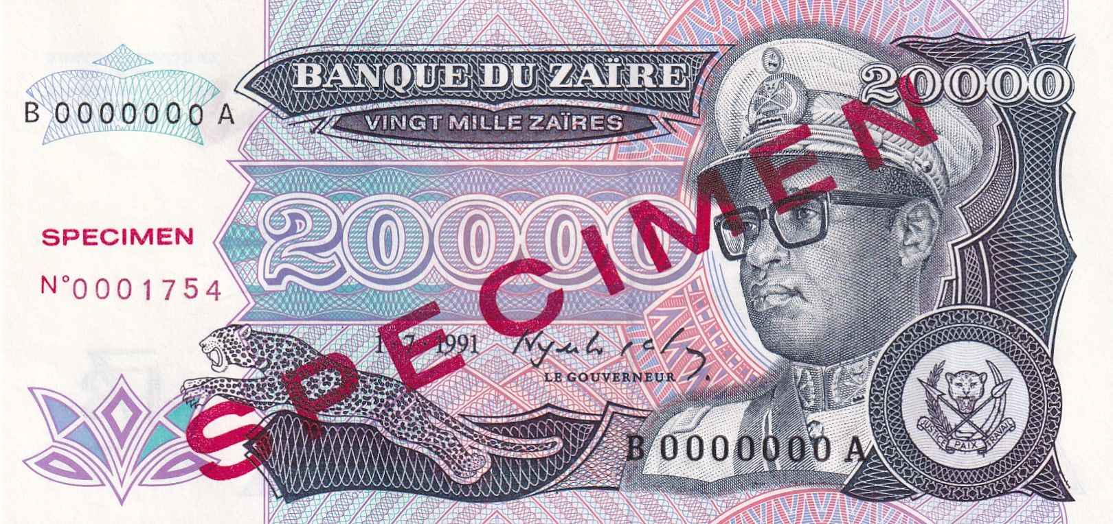 imagen-13-20957.jpg CRBX0704 BILLETE ZAIRE 20000 ZAIRES 1991 SPECIMEN SIN CIRCULAR - Imagen 1