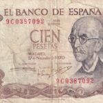 CRBS1376 BILLETE ESPAÑA 100 PESETAS 1970 SERIE 9C USADO
