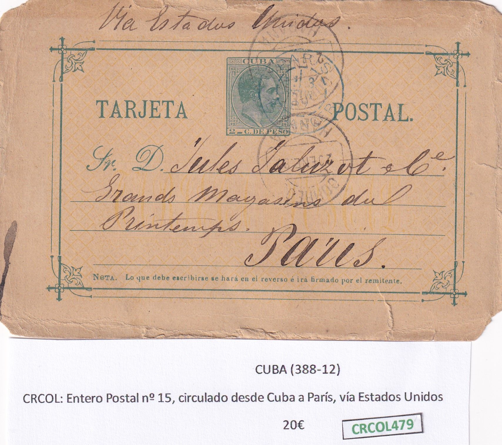 imagen-13-21154.jpg CRCOL479 ENTERO POSTAL CUBA Nº 15 VER DESCRIPCION EN FOTO - Imagen 1