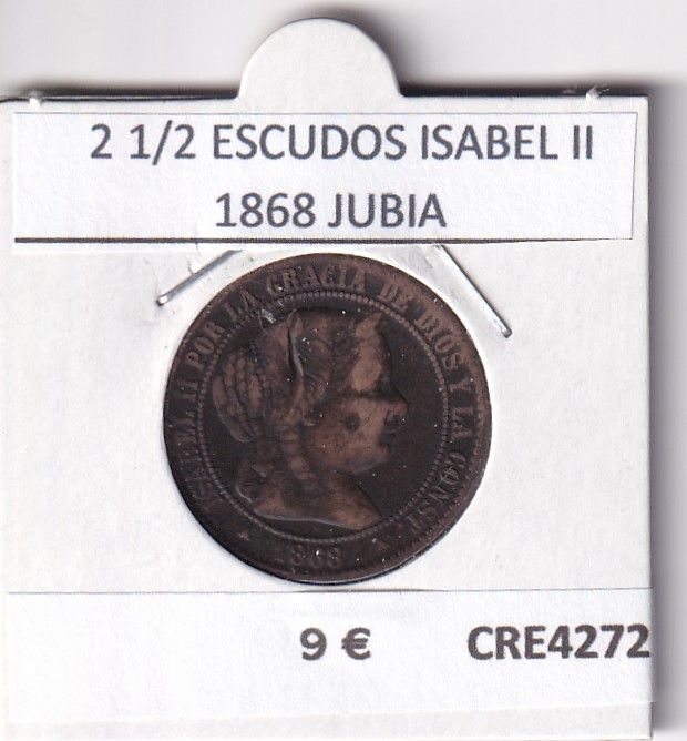 imagen-13-21216.jpg CRE4272 MONEDA ESPAÑA 2 1/2 ESCUDOS ISABEL II 1868 JUBIA - Imagen 1