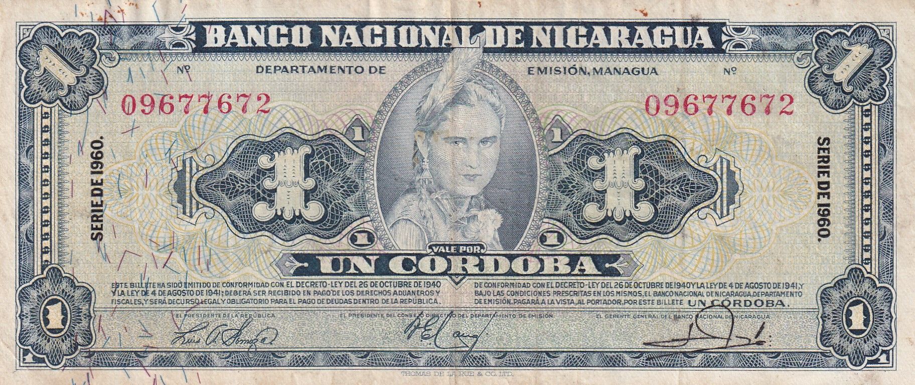 imagen-13-21291.jpg CRBX0765 BILLETE NICARAGUA 1 CORDOBA 1960 BC - Imagen 1