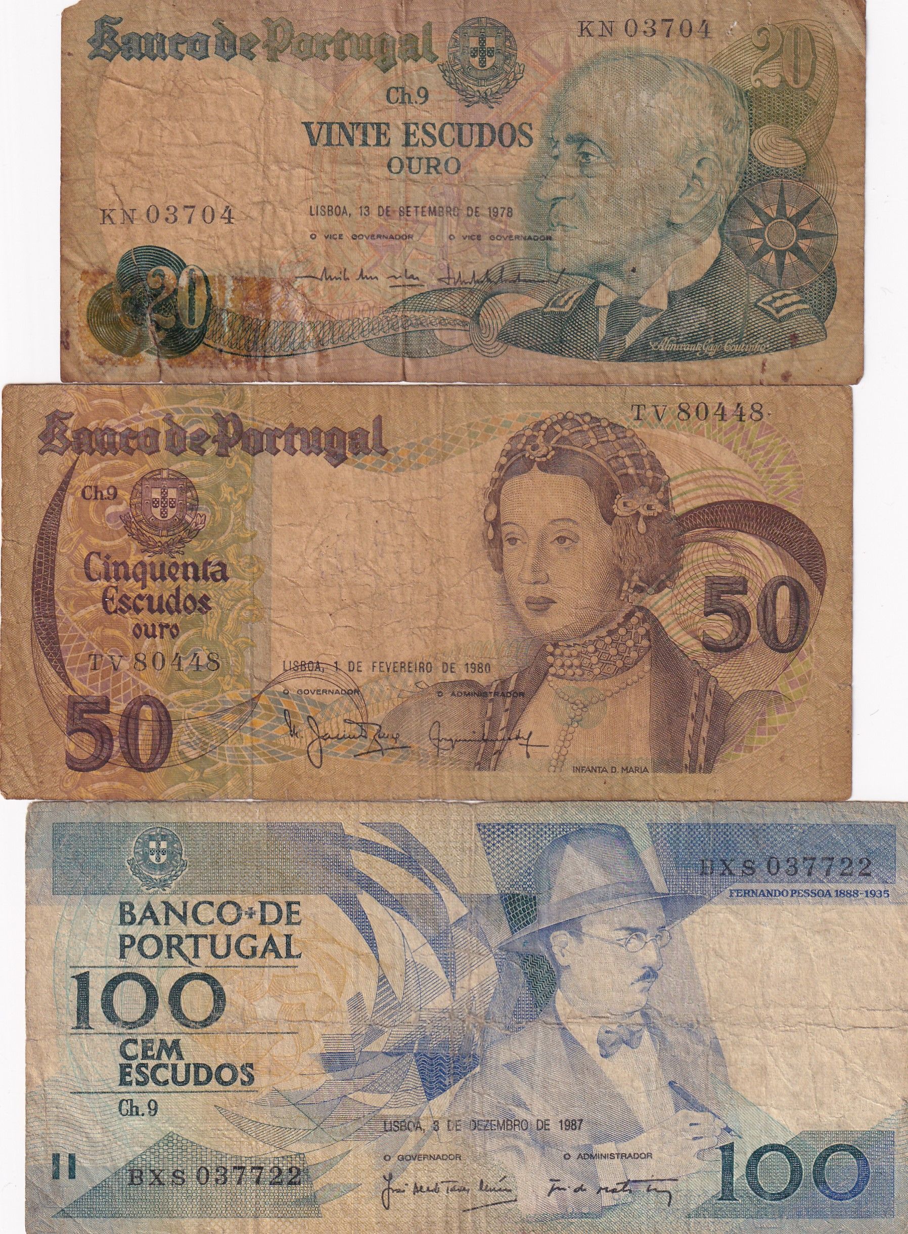 imagen-13-21303.jpg CRBX0777 LOTE DE 3 BILLETES PORTUGAL USADOS - Imagen 1