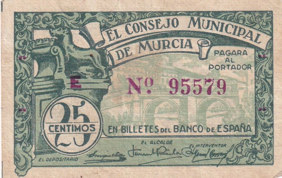 imagen-13-21473.jpg CRBL0229 BILLETE LOCAL ESPAÑA 25 CENTIMOS MURCIA BC - Imagen 1