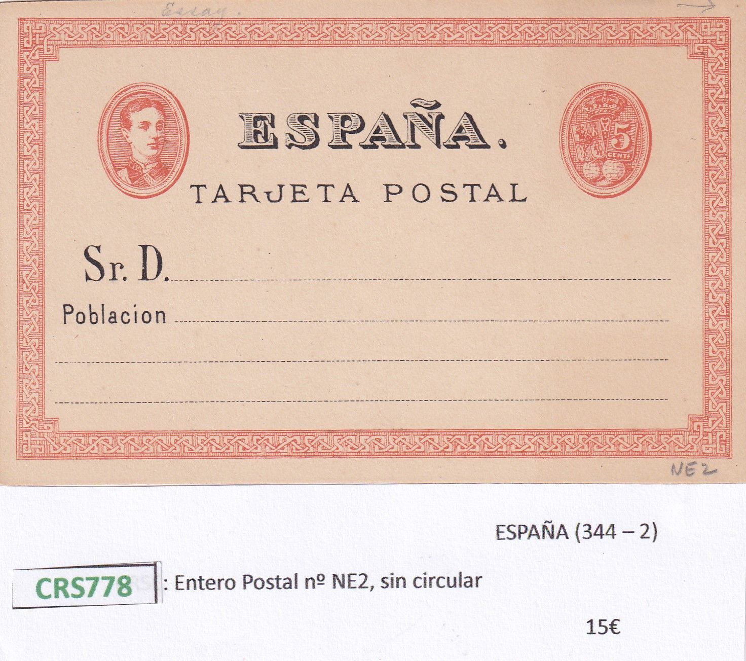 imagen-13-21539.jpg CRS0778 ENTERO POSTAL ESPAÑA Nº NE2 SIN CIRCULAR - Imagen 1