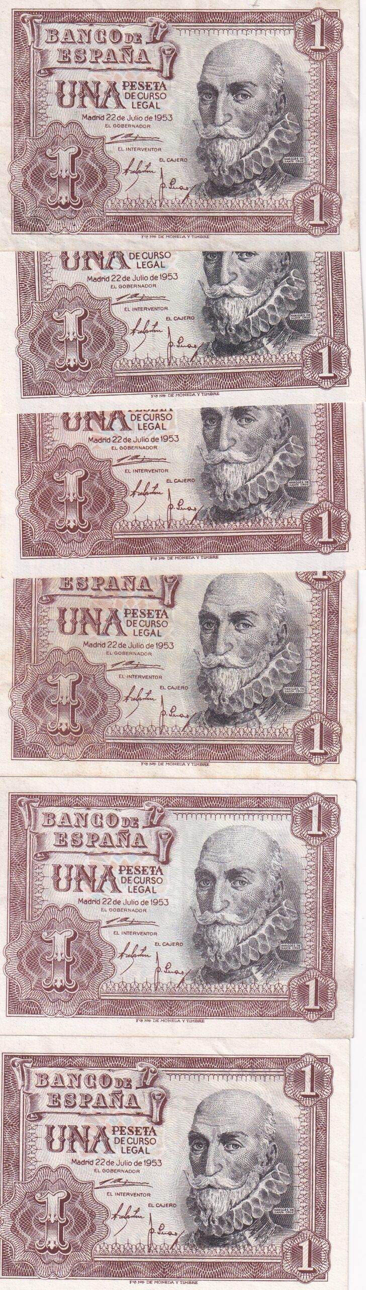 imagen-13-21679.jpg CRBS1486 LOTE 6 BILLETES ESPAÑA 1 PESETA 1953 SERIE A EBC, EBC+ - Imagen 1