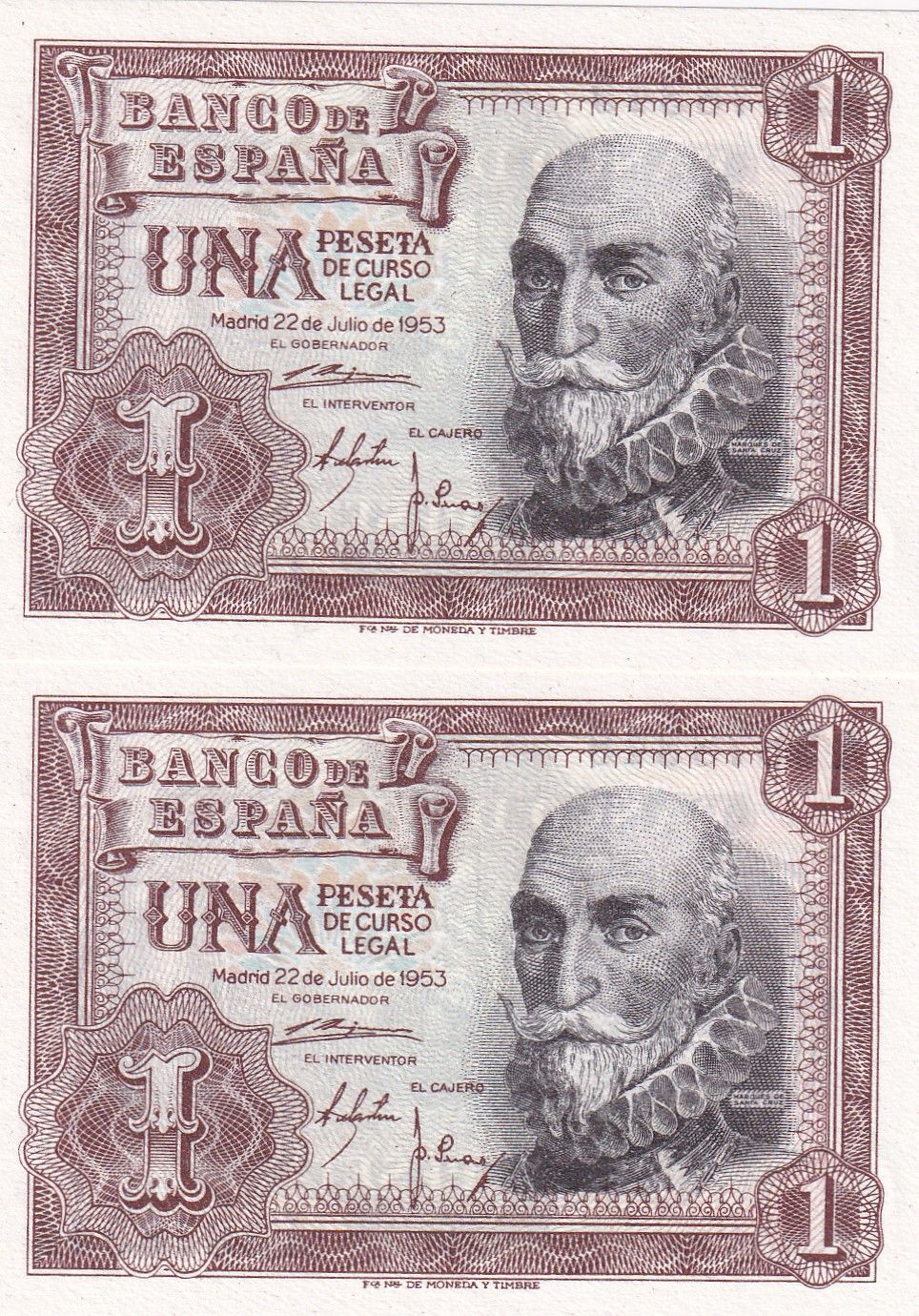 imagen-13-21682.jpg CRBS1489 PAREJA CORRELATIVA BILLETES ESPAÑA 1 PESETA 1953 SERIE A S/C - Imagen 1