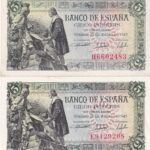 CRBS1496 LOTE 2  BILLETES ESPAÑA 5 PESETAS 1945 S/C Y S/C-