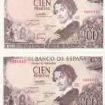 CRBS1532 PAREJA CORRELATIVA BILLETES ESPAÑA 100 PESETAS 1965 SIN SERIE S/C-