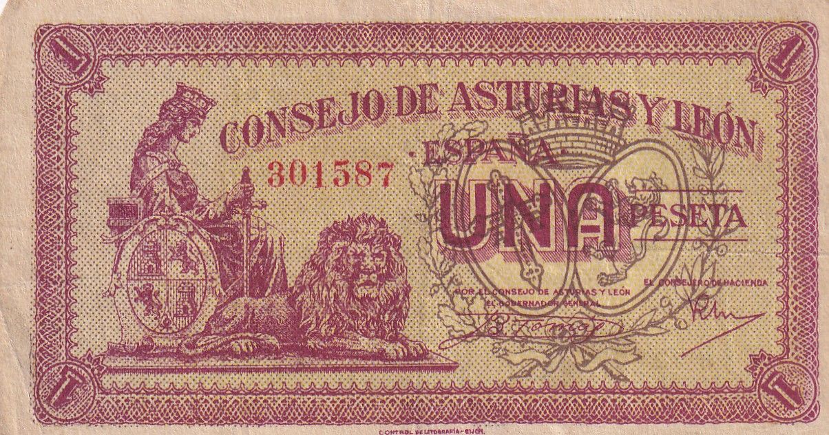 imagen-13-21767.jpg CRBL0347 BILLETE ESPAÑA LOCAL 1 PESETA ASTURIAS Y LEON BC - Imagen 1