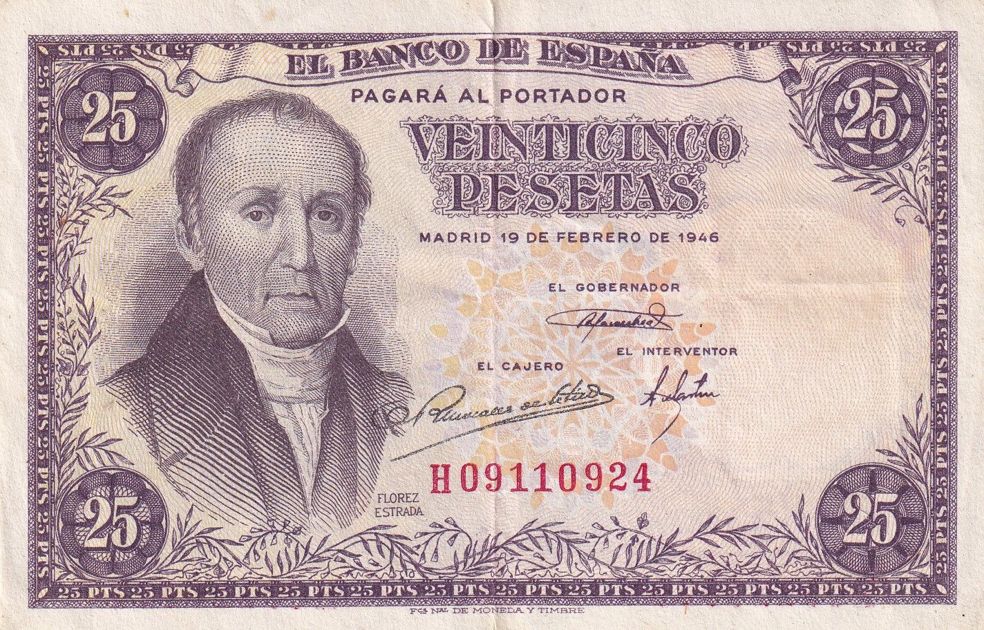 imagen-13-21847.jpg CRBS1672 BILLETE ESPAÑA 25 PESETAS 1946 SERIE H MBC - Imagen 1