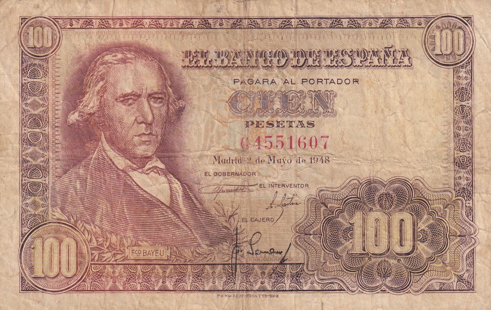 imagen-13-21874.jpg CRBS1700 BILLETE ESPAÑA 100 PESETAS 1948 SERIE G USADO - Imagen 1