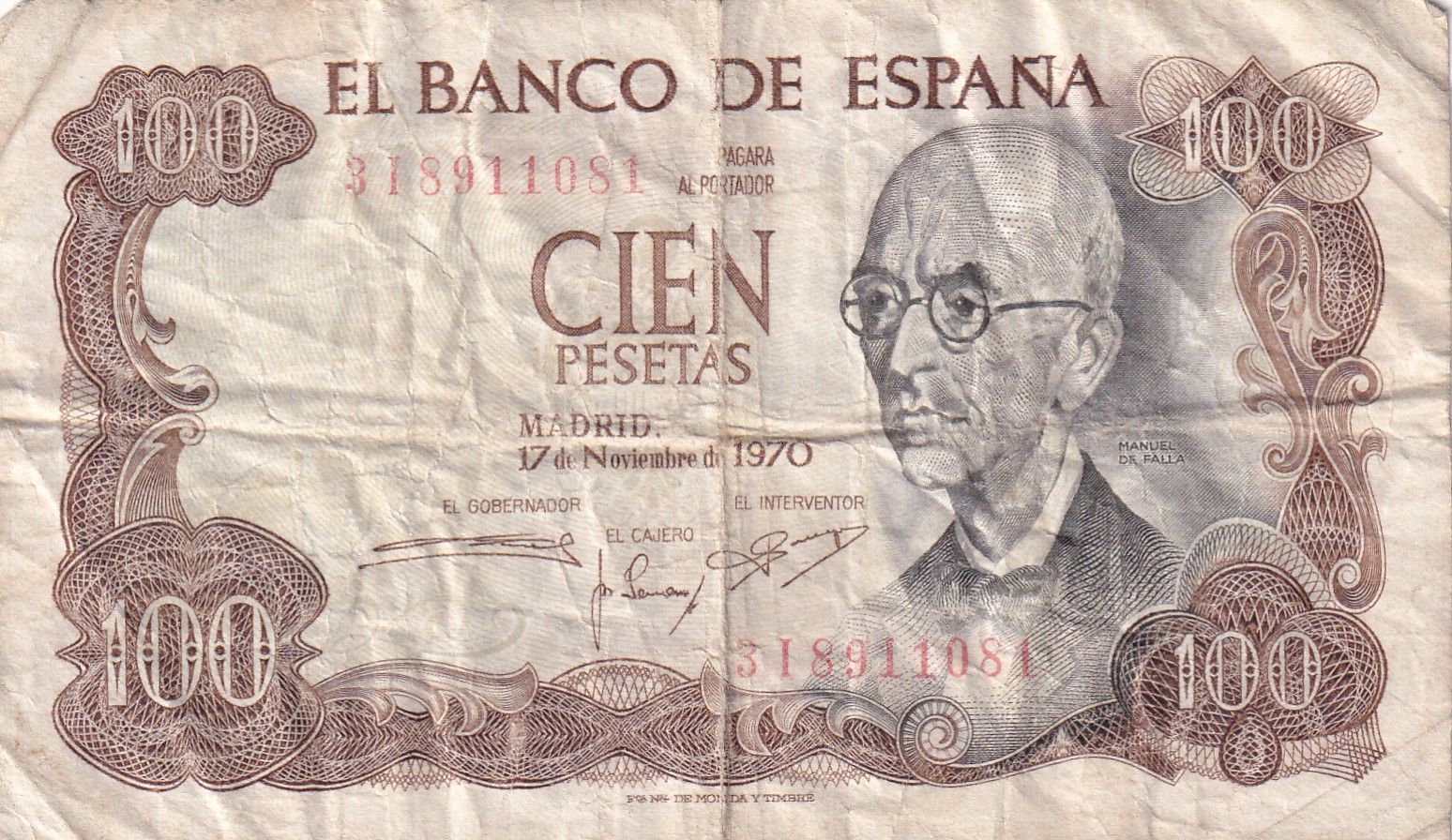 imagen-13-21898.jpg CRBS1611 BILLETE ESPAÑA 100 PESETAS 1970 ALTERADO DE COLOR USADO - Imagen 1