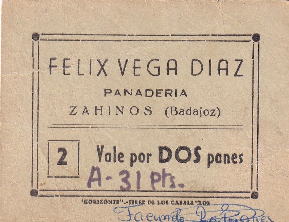 imagen-13-21927.jpg CRBL0315 BILLETE ESPAÑA LOCAL ZAHINOS VALE POR 2 PANES MBC - Imagen 1