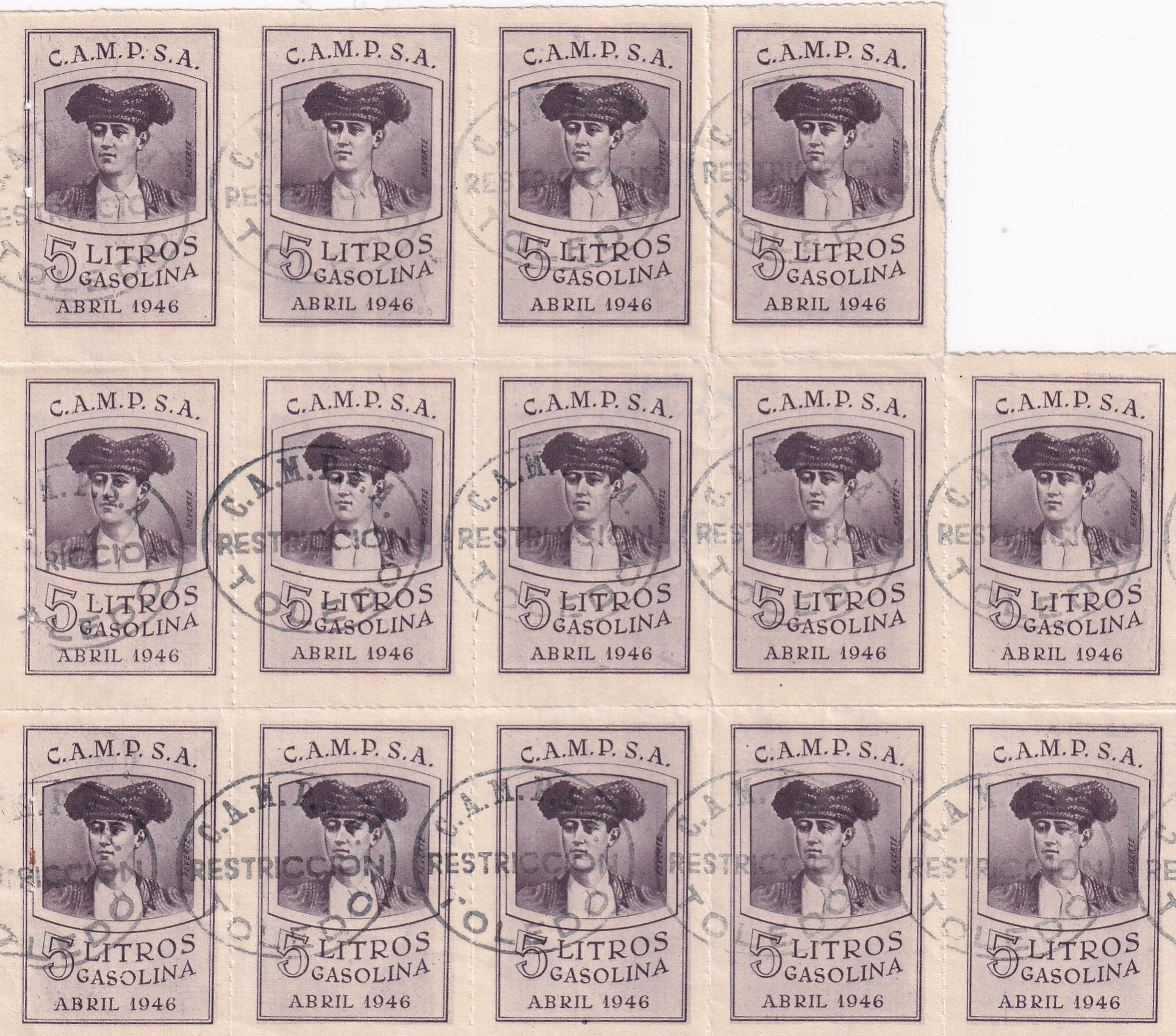 imagen-13-21943.jpg CRBL0331 TICKET DE GASOLINA ESPAÑA CAMPSA 5 LITROS 1946 EBC - Imagen 1