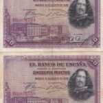 CRBS1588 LOTE 2 BILLETES ESPAÑA 50 PESETAS 1928 BC