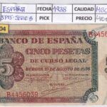 CRBS2804 BILLETE ESPAÑA 5 PESETAS 1938 SERIE B MBC+