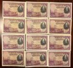 CRBS2836 LOTE 12 BILLETES ESPAÑA 50 PESETAS 1928 SERIES DIFERENTES EBC