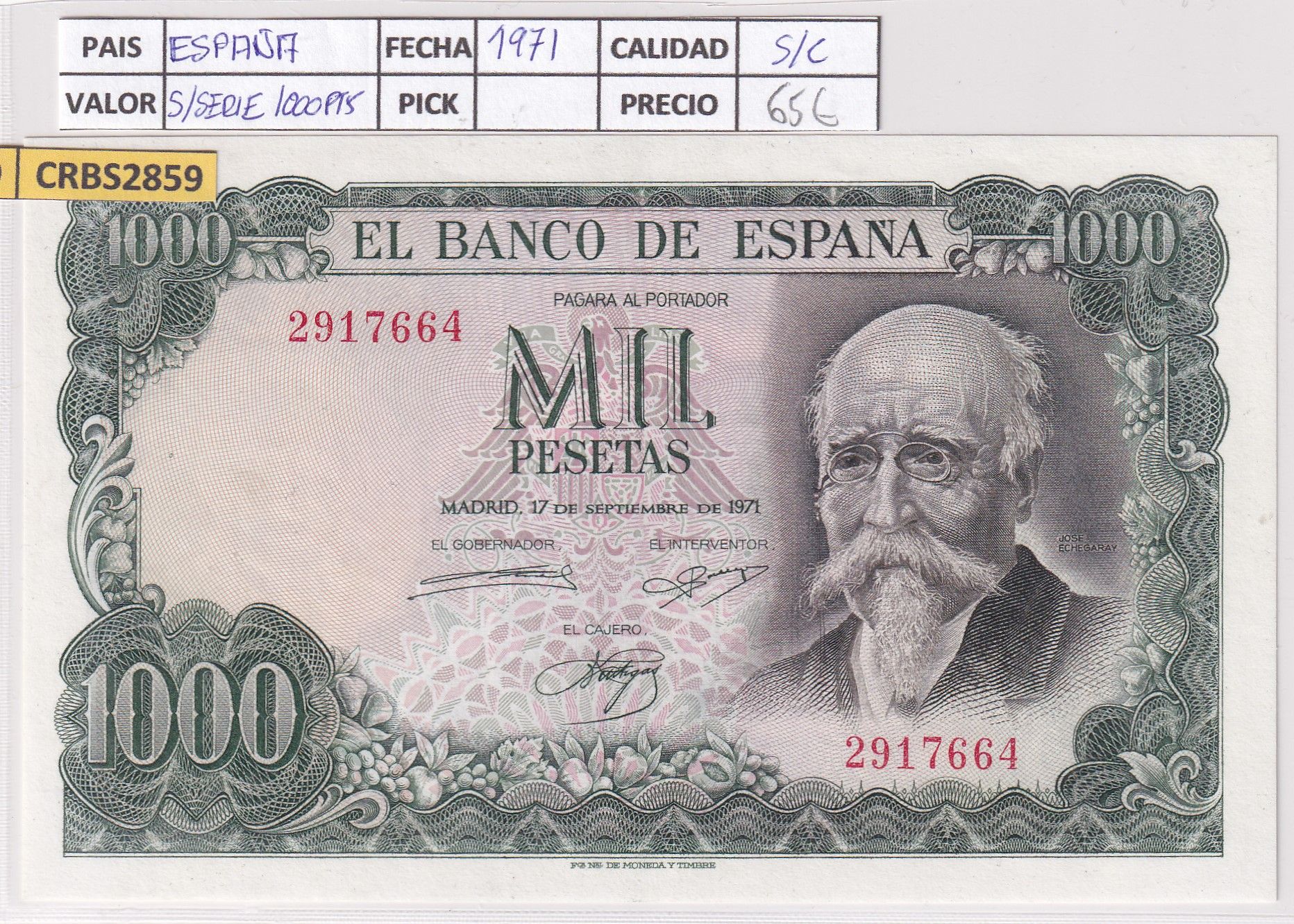 imagen-13-22158.jpg CRBS2859 BILLETE ESPAÑA 1000 PESETAS 1971 SIN SERIE SIN CIRCULAR - Imagen 1