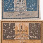 CRBL0278 BILLETE LOCAL ESPAÑA MANRESA 50 CTS Y 1PTS MC CON ROTURA
