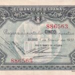 CRBL0354 BILLETE ESPAÑA LOCAL 5 PESETAS BILBAO 1937 EBC