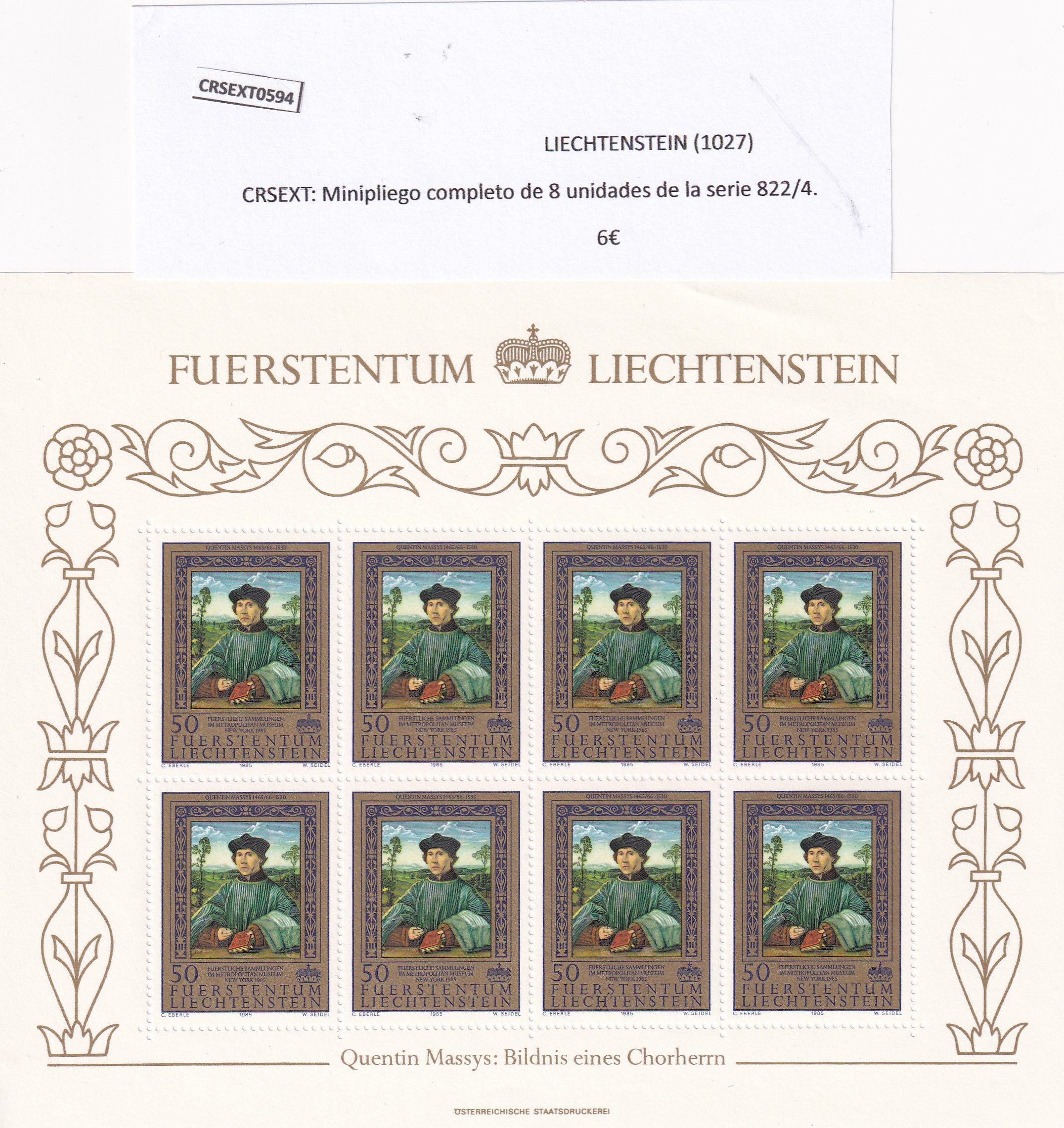 imagen-13-22602.jpg CRSEXT0594 SELLOS LIECHTENSTEIN Minipliego completo de 8 UND serie 822/4 - Imagen 1