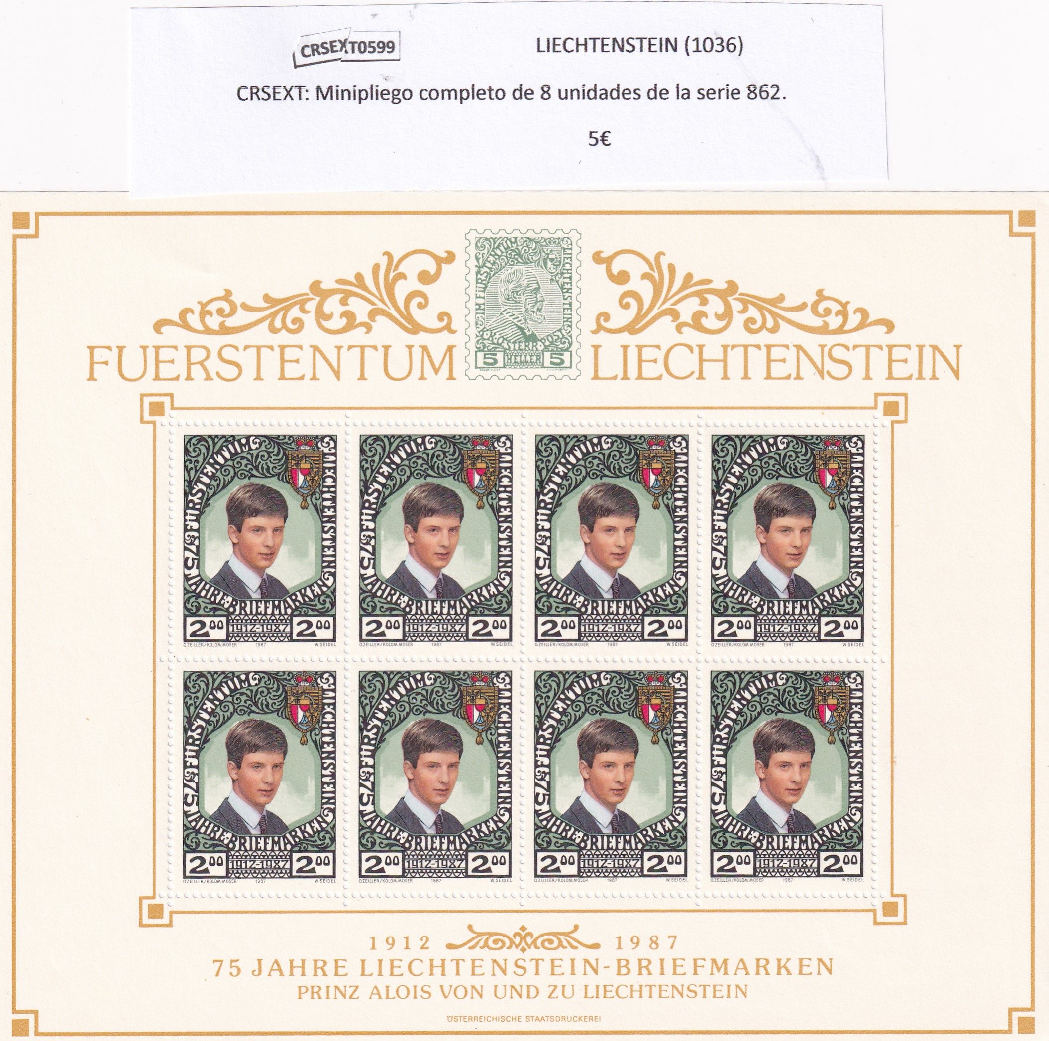 imagen-13-22607.jpg CRSEXT0599 SELLOS LIECHTENSTEIN Minipliego completo de 8 UND de serie 862 - Imagen 1