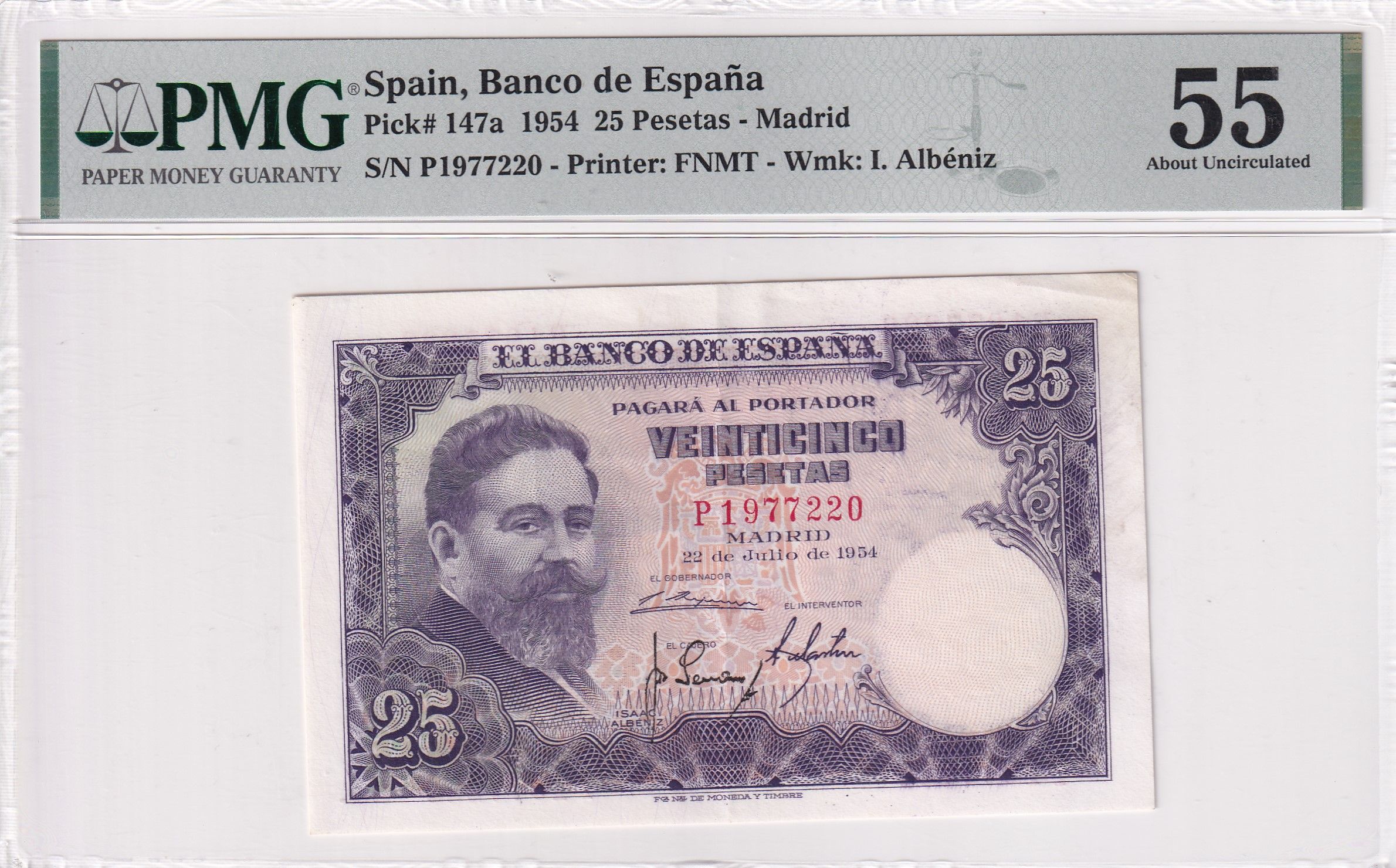 imagen-13-22609.jpg CRPMG002 BILLETE ENCAPSULADO ESPAÑA 25 PESETAS 1954 SERIE P PGM55 - Imagen 1