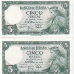 CRBS2126 PAREJA CORRELATIVA BILLETES ESPAÑA 5 PESETAS 1954 SERIE I SIN CIRCULAR