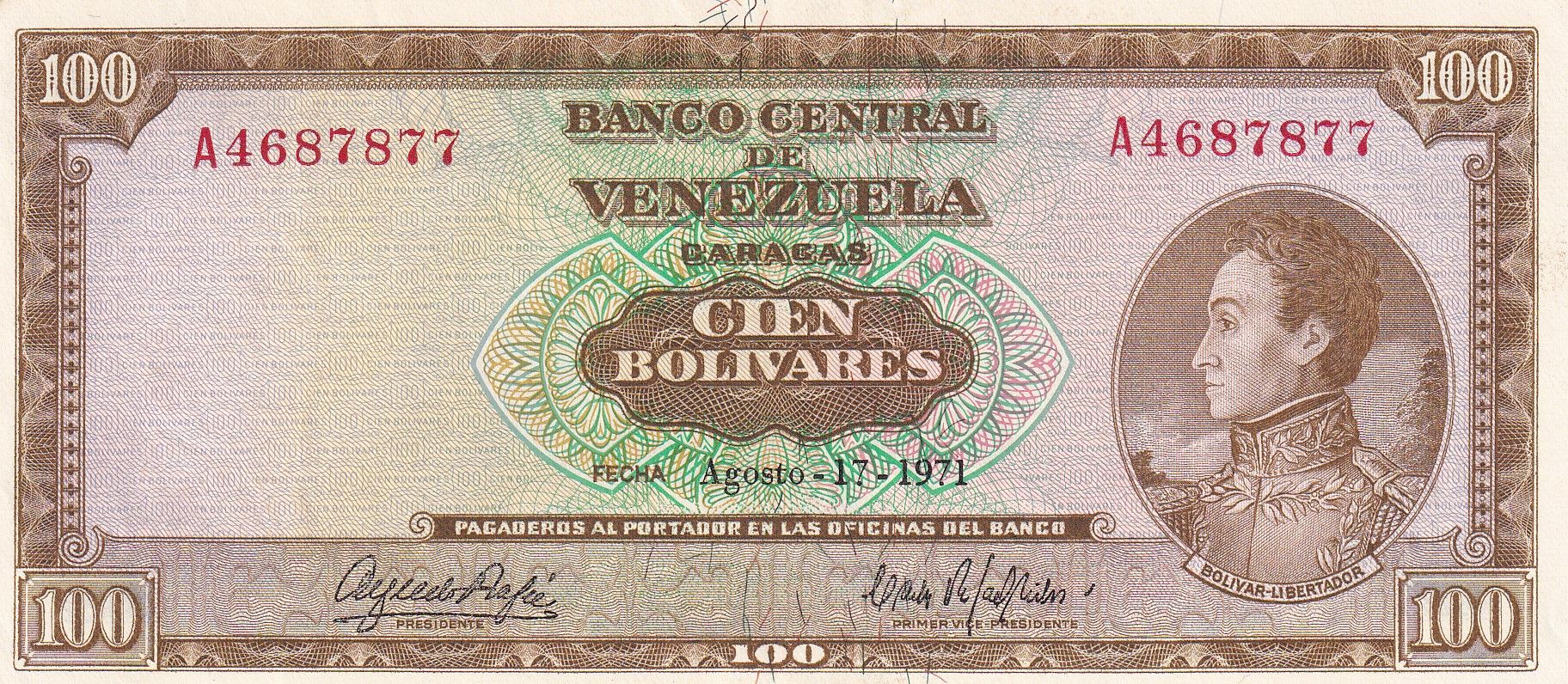 imagen-13-22706.jpg CRBX0875 BILLETE VENEZUELA 100 BOLIVARES 1971 MBC+ - Imagen 1