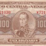 CRBX0886 BILLETE VENEZUELA 100 BOLIVARES 1960 SERIE 6 DIGITOS RARO MBC
