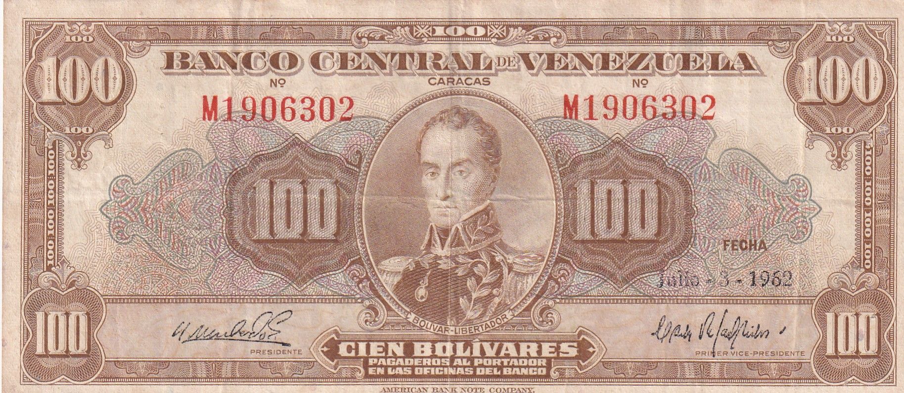 imagen-13-22720.jpg CRBX0889 BILLETE VENEZUELA 100 BOLIVARES 1962 BC+ - Imagen 1