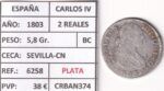 CRBAN374 MONEDA ESPAÑA CARLOS IV 2 REALES 1803 (VER DESCRIPCION EN FOTO)