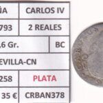 CRBAN378 MONEDA ESPAÑA CARLOS IV 2 REALES 1793 (VER DESCRIPCION EN FOTO)