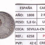 CRBAN385 MONEDA ESPAÑA CARLOS IV 2 REALES 1808 (VER DESCRIPCION EN FOTO)
