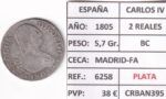 CRBAN395 MONEDA ESPAÑA CARLOS IV 2 REALES 1805 (VER DESCRIPCION EN FOTO)