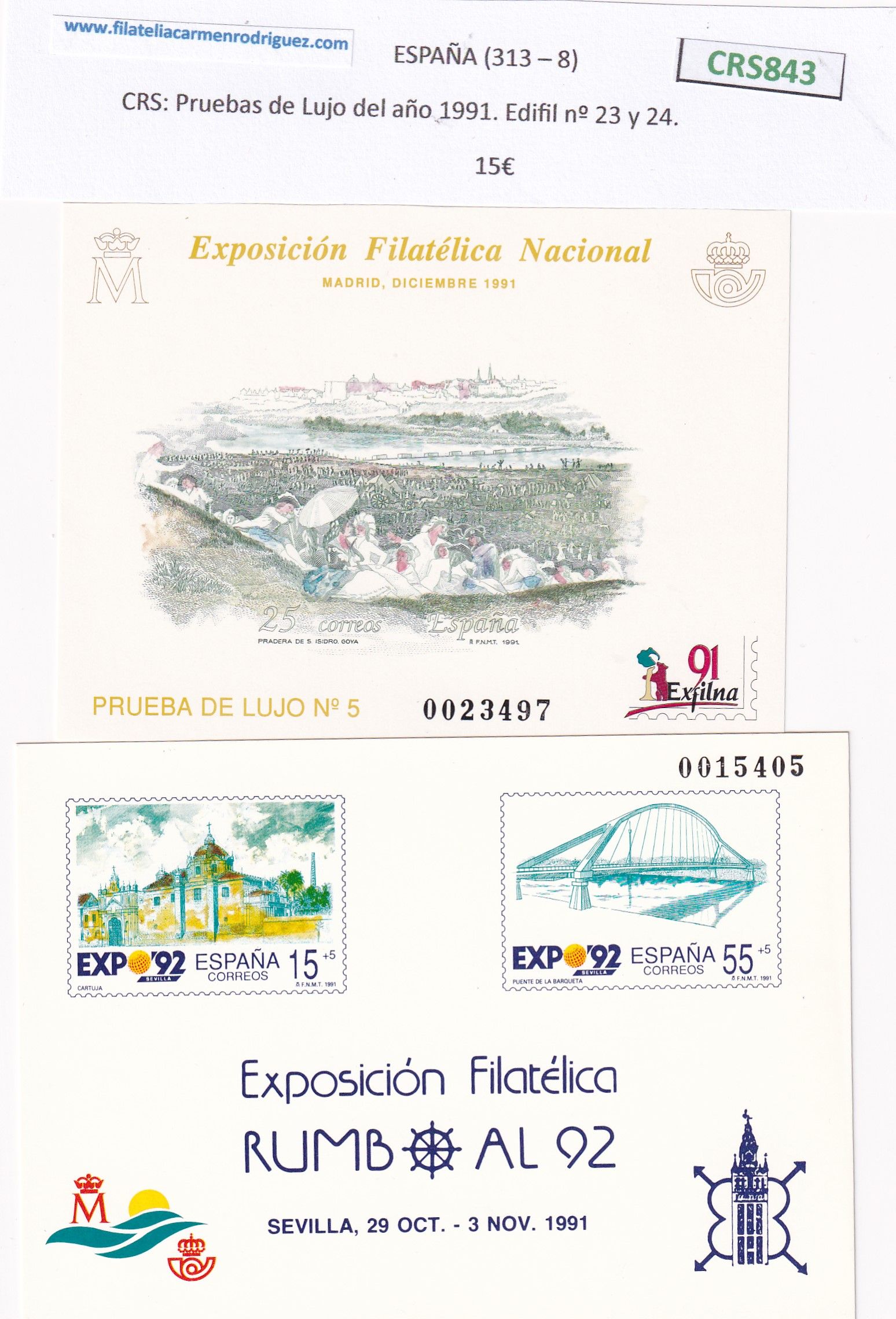 imagen-13-22815.jpg CRS843 SELLOS ESPAÑA Pruebas de Lujo del año 1991. Edifil nº 23 y 24 NUEVOS - Imagen 1