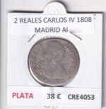 CRE4053 MONEDA ESPAÑA 2 REALES CARLOS IV 1808 MADRID AI