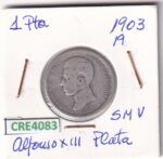 CRE4083 MONEDA ESPAÑA ALFONSO XIII 1 PESETA 1903 *19*-- SMV PLATA